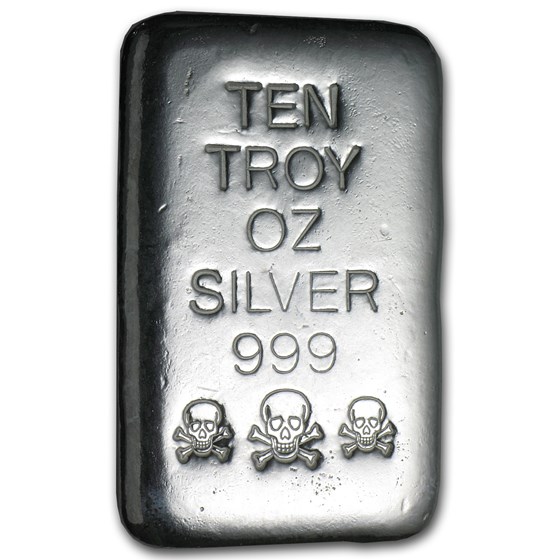 10 oz Hand Poured Silver Bar - Triple Stamped Skull & Bones 10 oz Hand Poured Silver Bar - Triple Stamped Skull & Bones